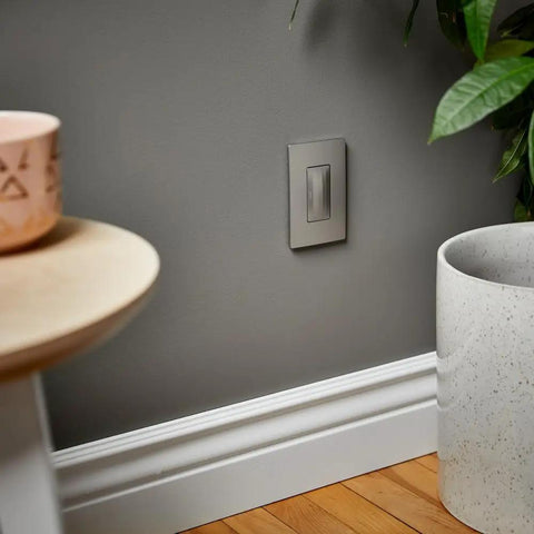Radiant WNRH1NI In Wall Smart Gateway With Netatmo for Ultra Reliable Mesh Lighting Control in nickel finish on wall