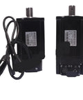 Two 80ST-M04025 AC servo motors; left view shows shaft, right view shows rear with multi-pin connector