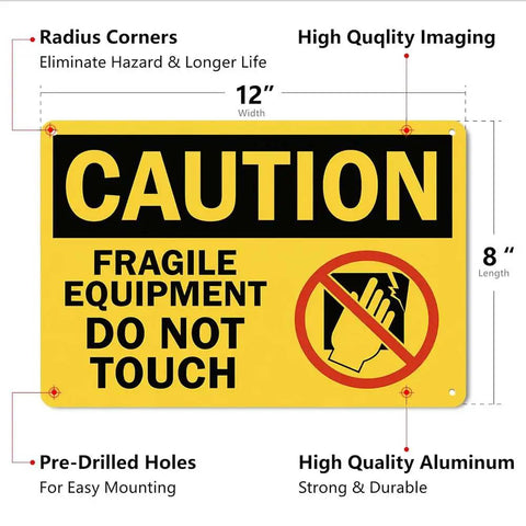 Heavy Duty Aluminum Caution Sign 8x12 In Do Not Touch Notice For Fragile Equipment Yellow And Black Warning Plaque