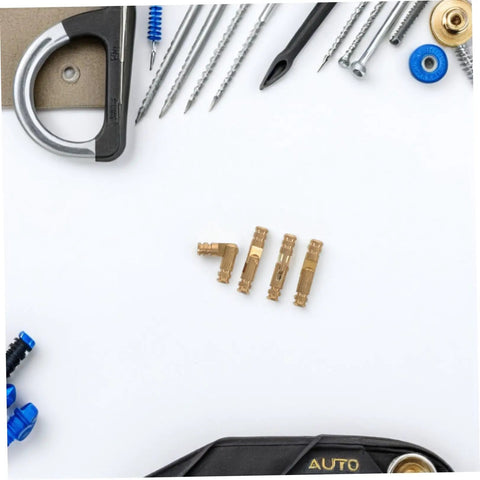 Hidden Brass Barrel Hinges For Jewelry Boxes And Cabinets, 25 Piece Concealed Cylinder Box Hinges shown with tools