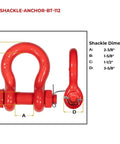 Built Like A Tank Heavy Duty One Point Five Inch Anchor Shackle Forged Carbon Steel Bolt Safety Pin dimensions chart.