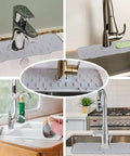Silicone Faucet Sink Mat Splash Guard Behind Faucet Drain Pad for Kitchen and Bathroom Drip Protector, Gray, in use
