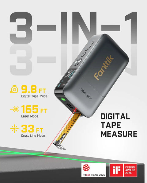 3 In 1 Digital Tape Measure With Laser Distance And Green Cross Line Laser, 165ft Laser Range, 9.8ft Digital Tape With Millimeter Precision, Built For DIY, Construction, And Home Projects on display