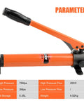 10-ton hydraulic cylinder jack with orange body and black lever pump head.