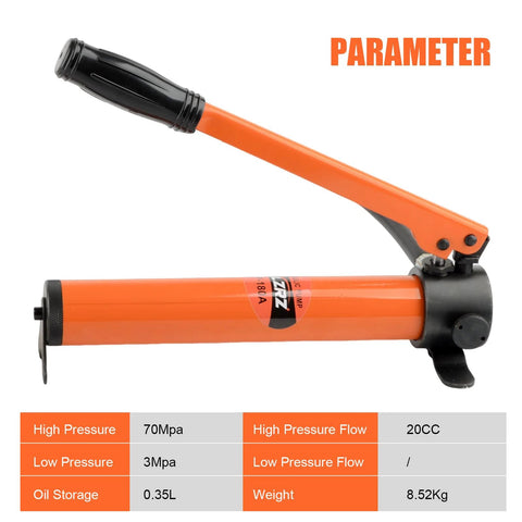 10-ton hydraulic cylinder jack with orange body and black lever pump head.