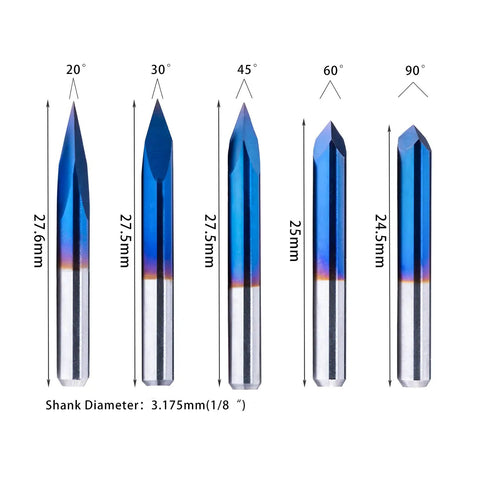 One Eighth Inch Shank CNC Router Bits Kit For All Purpose Engraving And Milling with various triangular engraving bits