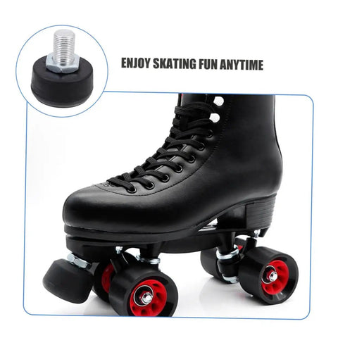 Black quad skate with red wheels featuring two pack roller skate brake stopper toe stops for quad skates replacement parts durable high elastic rubber brakes deliver stable braking for indoor and outdoor skating