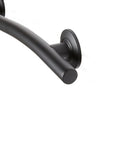 Close-up of 36 Inch Designer Wave Shaped Shower Grab Bar in Matte Black, Dope Modern Bath Safety Rail, showing end and mounting detail.
