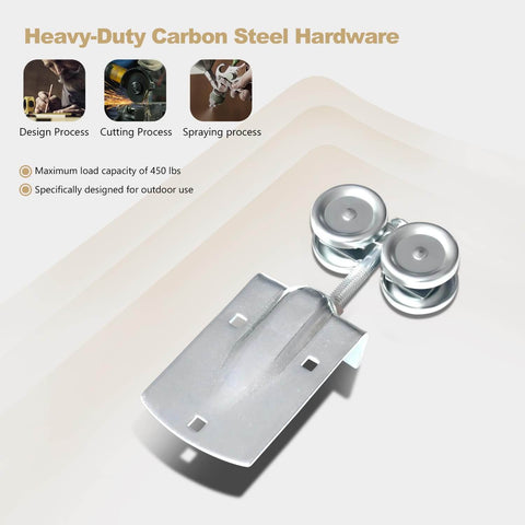 Heavy Duty Galvanized Steel Exterior Sliding Barn Door Roller Kit For Outdoor Use, 450 Lb Capacity, anti-corrosion finish