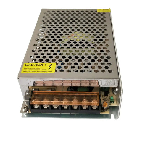 Dual Output 12V 10A Power Supply Adapter for LED Strips and CCTV Cameras with metal casing and caution label