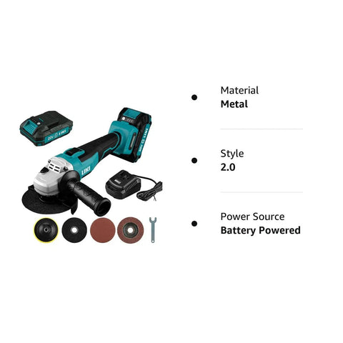 20V Cordless Angle Grinder 4-1/2 Inch Wheel With Brushless Motor Delivers Beast Power For Metal Cutting And Polishing Tool Includes 2.0Ah Battery And Charger Lightweight Long Battery Life For Cutting Grinding Deburring And Metalwork, grinder kit with discs and charger displayed.