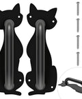 Heavy Duty 8.5 Inch Steel Door Handle Set for Gate Fence Barn Doors Closets and Garages Black Coated Pull Handle with Easy Install Hardware Rust and Corrosion Resistant Indoor Outdoor Use 2 Pack showing cat design with screws