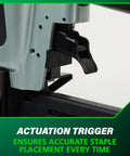 Close-up of Top Notch Pro Preferred Pneumatic Flooring Nailer trigger for precise hardwood 18 gauge stapling, 1/4 inch staples