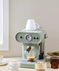 Retro Style Electric Coffee Maker Semi Automatic Espresso Machine With Steam Milk Frother And Glass Carafe Light Green American Plug brewing espresso.