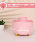 Pink 360-degree rotating pen holder with 5 compartments from the Pink Desk Accessories Set For Home Office 10 Piece.