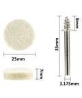Sleek Wool Felt Polishing Wheels And Buffing Pads With Mandrel For Rotary Tools 5 Piece Set, 25mm pad, 35mm mandrel, wool material