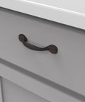 Solid Core Cabinet Pulls Set of 10 in Rustic Iron, Heavy Duty Kitchen and Furniture Hardware on gray dresser drawer