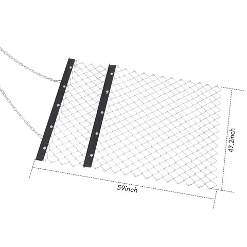 4 Foot By 5 Foot Chain Harrow for ATV and UTV Tractor Attachments, showing rust-proof metal grid and dimensions in inches.