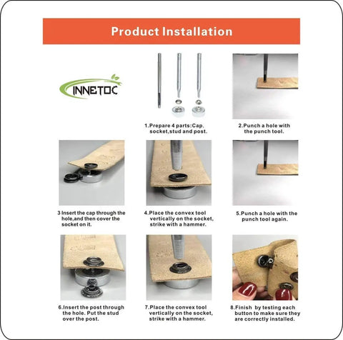 Installation guide for 70 Sets 15mm Five Eighths Inch Heavy Duty Snap Fasteners Kit Metal Snaps For Leather Crafts Sewing and Repair
