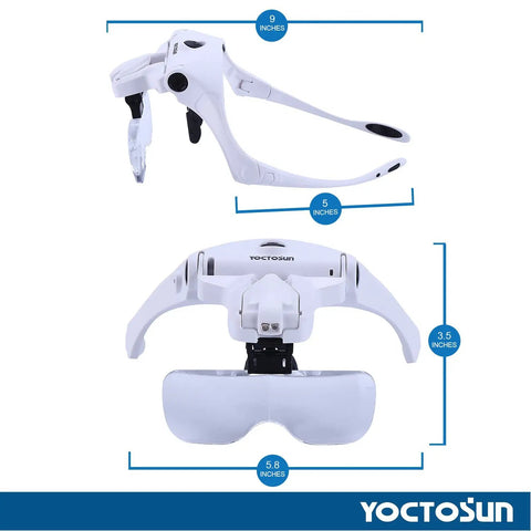 LED Head Magnifier With Interchangeable Lenses And Rechargeable Battery, Hands Free Headband Jeweler Loupe Light, 2 LED Illumination, Five Lenses From 1.0X To 3.5X, Comfortable Eyeglass Frame For Jewelry Making And DIY Projects