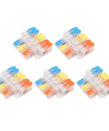 Five 3 In 6 Out Quick Wiring Splice Cable Connector 41A 450V with red copper contacts and PA fire retardant housing