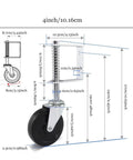 Diagram of Gate Caster Wheel Kit 4 Inch Spring Loaded Swivel For Uneven Ground showing dimensions and spring mechanism.