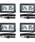 Quad Pack Mini Digital Hygrometer Thermometer with External Probe LCD Display showing 64% humidity and 85°F temperature