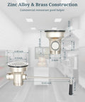 3-1/2 Inch Commercial Sink Drain With Twist Handle Waste Valve Stopper For One Half And Three Compartment Sinks, 2 Inch Outlet