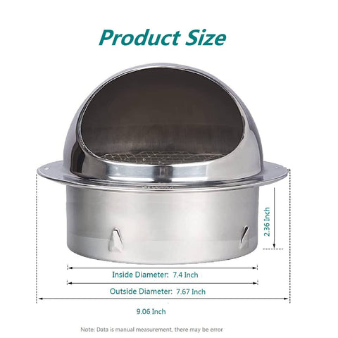 8 Inch Stainless Steel Wall Vent Cover With Round Exhaust Grille For Ventilation Outlet And Dryer Hood External Extractor
