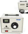 1000W Single Phase AC Autotransformer with 110V Input and 0-300V Adjustable Output, front and back view with dial and plug