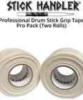 Pro Grade Drumstick Grip Tape White Two Count Pro Pack Rock Solid No Slip Cotton Gauze Wrap For Drummers displayed on a white background.