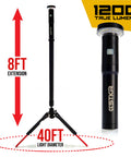 Beast Bright Telescoping Area Light with 8 Foot Extension and Removable Flashlight, showcasing 40 FT light diameter, 1200 lumens
