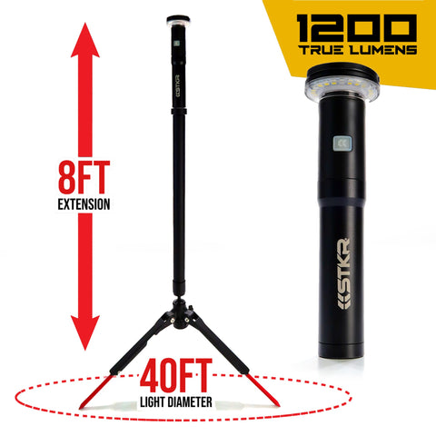 Beast Bright Telescoping Area Light with 8 Foot Extension and Removable Flashlight, showcasing 40 FT light diameter, 1200 lumens