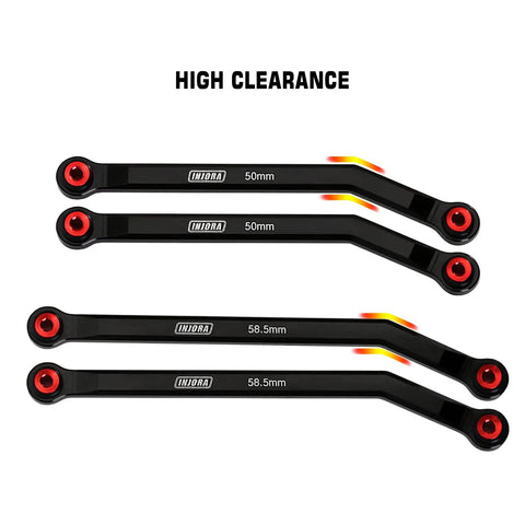 Aluminum 4 Link Set for SCX24 C10 JLU Bronco Base Camp 4Runner Black CNC Link Replacement Eliminates Axle Wrap Reduces Drive Shaft Friction Smoother Ride Higher Clearance, 50mm and 58.5mm links