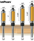 Top And Bottom Bearing Flush Trim Router Bit Set, One Quarter Inch Shank, One Half Inch Cutting Diameter, Four Piece Pro Grade