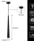Black LED Pendant Lights 3 Pack Dope Modern Conical Dimmable Pendant Lighting With Acrylic Shade Minimalist Kitchen Island Bar Dining Room Bedroom Lamp At 5W 4000K showing dimensions and features