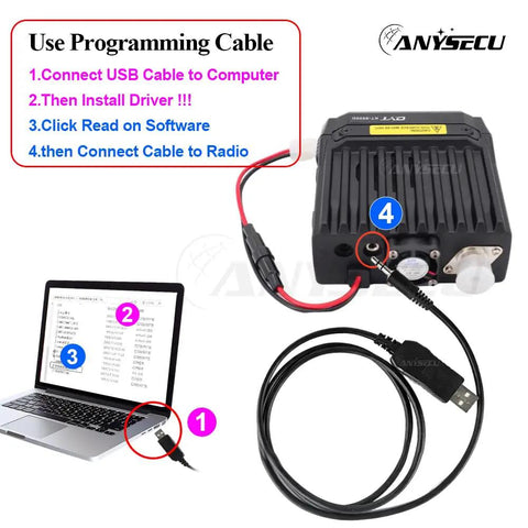 KT-8900D Dual Band Mini Car Radio Transceiver with USB programming cable connection guide to laptop and radio