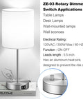 Heavy Duty Inline Dimmer Switch For Table Lamps Floor Lights And Wall Sconces Full Range Rotary Knob Control 300 Watt Max Rating with USB