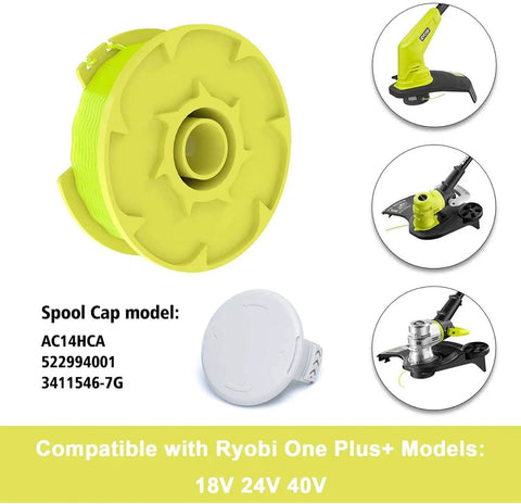 Replacement Trimmer Spool Set 11 Ft Of 0.080 Inch Line For Ryobi One Plus 18V 24V And 40V Cordless Trimmers Auto Feed Twist Single Line Refills Six Spools And One Cap AC80RL3