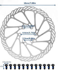 180mm Bike Disc Brake Rotors Set Of Two With 12 Screws, 6 Bolt Pattern, Polygonal Design, 203mm Diameter, Dimensions Shown