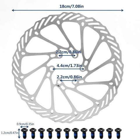 180mm Bike Disc Brake Rotors Set Of Two With 12 Screws, 6 Bolt Pattern, Polygonal Design, 203mm Diameter, Dimensions Shown