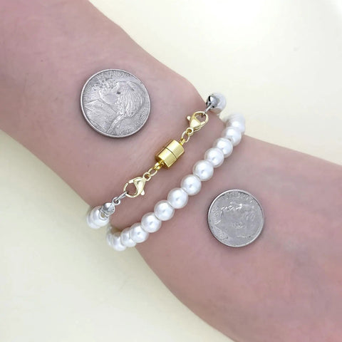Double Lobster Clasp Magnetic Necklace Closures For Bracelets And Necklaces 14K Gold And Silver Magnetic Clasps on pearl bracelet