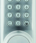 Smart Rim Lock With Keypad And Touch Unlock, Battery Powered Security For Non Smartphone Users, Satin Nickel Finish close-up