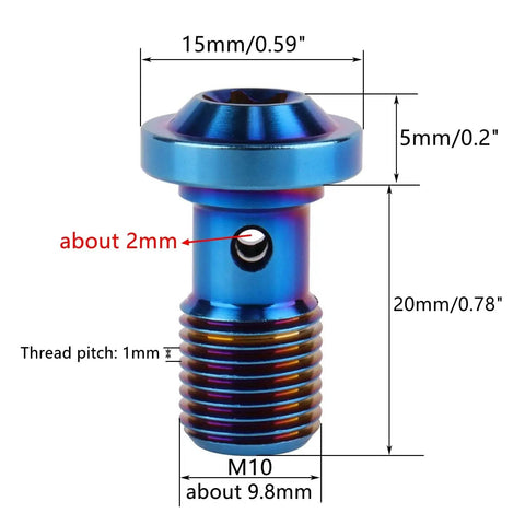 Titanium Banjo Bolts M10x20mm 1.0 Pitch Torx Head Burnt Blue Finish For Brake Fittings adapter dimensions diagram
