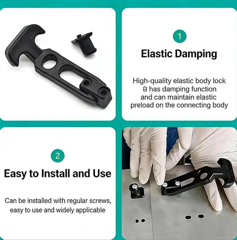 2 Pcs Flexible Rubber Draw Latches With Elastic T Bar Lock And Stainless Steel Bracket displayed with damping and installation features