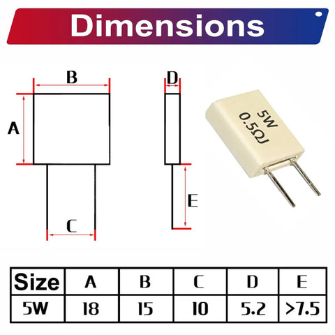 Diagram of Ceramic Cement Resistor Kit 5W DIY Assortment Pack With 0.05 Ohm To 1 Ohm Values Includes 10 Types And 49 Pieces