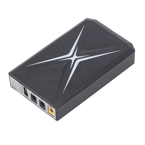 Portable Mini Ups Battery Backup 10400Mah side view showcasing connections for routers and modems.