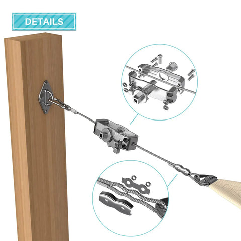 Heavy Duty Sun Shade Sail Hardware Kit With Stainless Steel Wire Cables Winches Clips Pad Eyes And Hooks 24 Foot Long Awning Attachment Tightener Set For Rectangle Deck Patio Covers