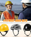 Image showing Six Pack Built Tough Hard Hat Chin Straps 22 Inch Adjustable Universal Polyester Harness on three hard hats.