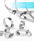 Hose clamps, 20-pack, stainless steel, adjustable 6–12mm worm-gear clamps (front view).